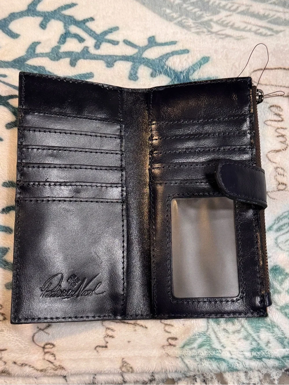 Patricia Nash Blue and Cream Floral Leather Card Holder